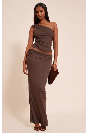 Chocolate Brown Onion Skin Low Waist Maxi Skirt