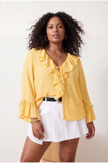 Yellow Aerobin Woven Plus Size Blouse