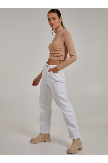 Ruched High Neck Side Top