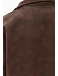Shawl Collar Leather Jacket - BRUNETTE - 5