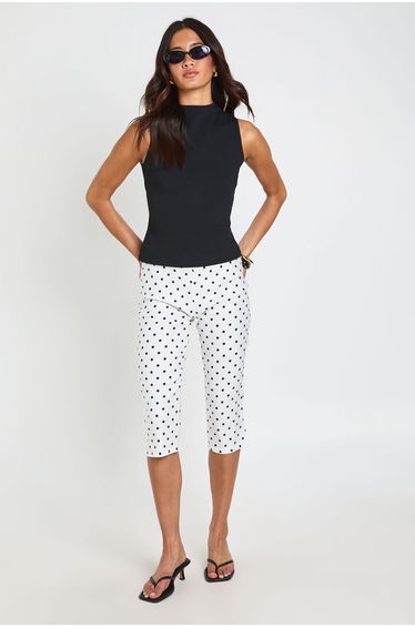 Fitted High Neck Sleeveless Cinched Top - black