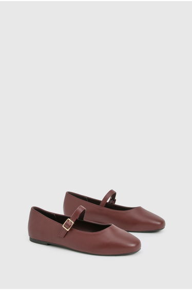 Wide Fit Mary Jane Ballet Flats - wine