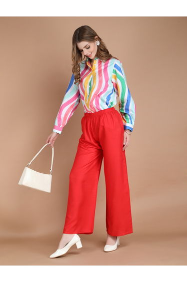 Red Wide Leg Ethnic Palazzos