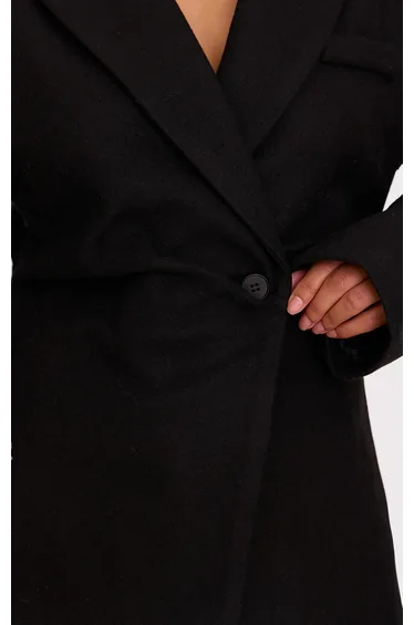 Black Wool Look Cinched Blazer