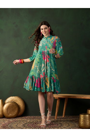 Printed A-Line Ethnic Knee-Length Dress