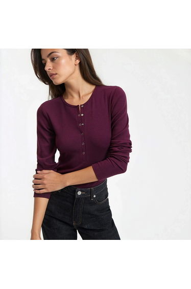 Grandad Collar T-Shirt with Long Sleeves