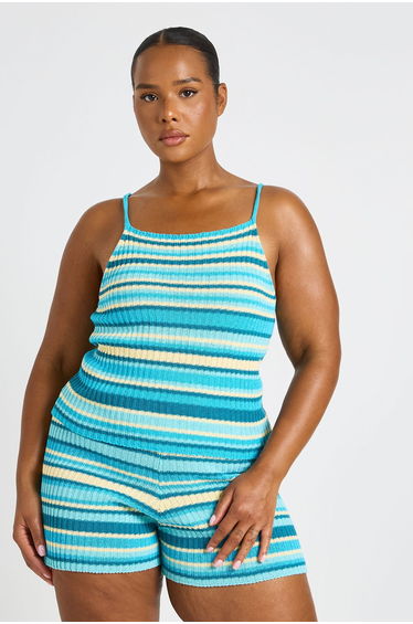 Plus Knit Stripe Beach Top - blue