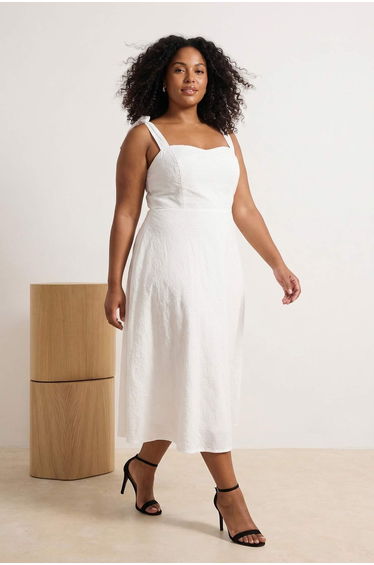 White Embroidered Woven Plus Size Dress