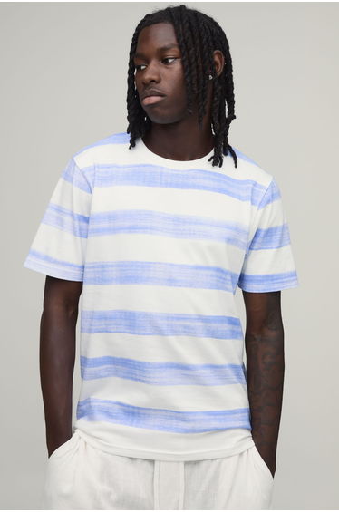 Slim Fit Printed Stripe T-Shirt - white