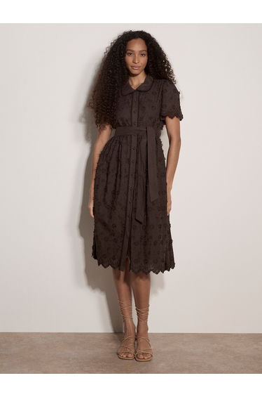 Cotton Floral Embroidered Midi Dress