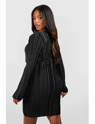 Plus Wide Plisse Twist Front Wrap Dress - black - 2