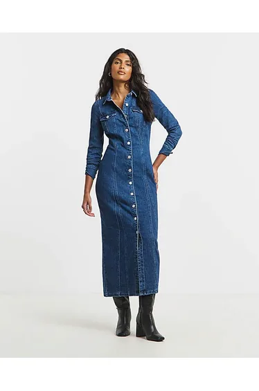 Dark Wash Midaxi Shirt Dress