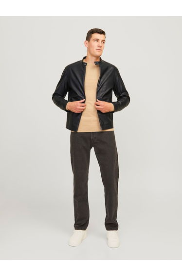 Leather Look Full Zip Biker Jacket
