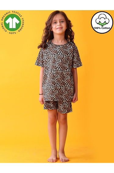 Girls Leopard Print Cotton T-Shirt and Shorts Set