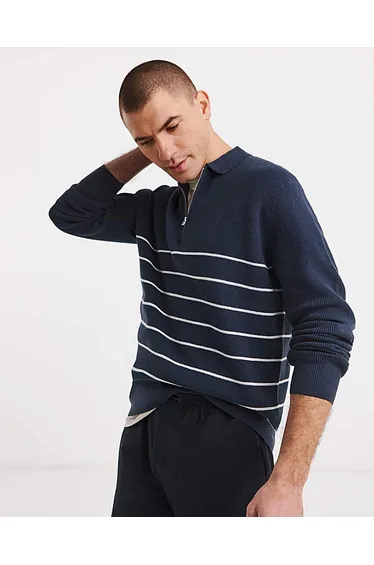 بلوزة بولو محبوكة فضفاضة مخططة