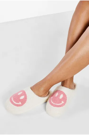 Borg Smiley Slippers - pink
