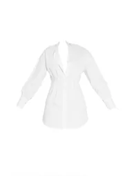 Recycled White Fitted Waist Long Sleeve Button Shirt Dress - 4