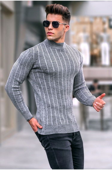 Gray Half Turtleneck Knitwear Sweater