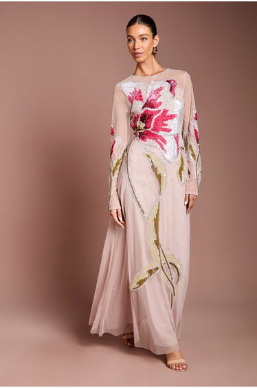 Premium Hand Embellished Floral Maxi Dress