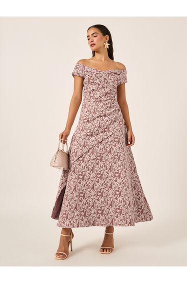 Textured Off Shoulder Neck Sheath Maxi Dress