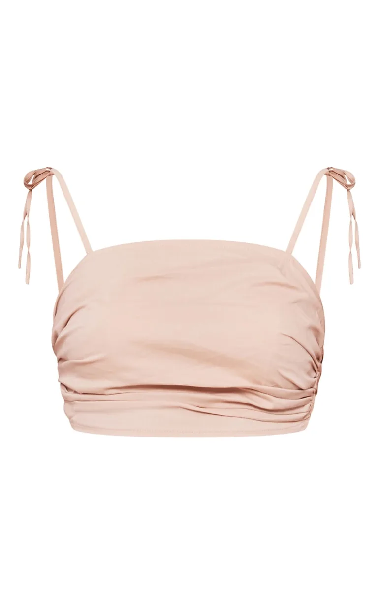 Stone Ruched Tied Strap Crop Top - 4