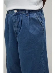 Pleat Front Barrel Leg Jeans - mid blue - 3
