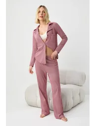 Burgundy 100% Cotton Plaid / Checkered Not Available 30/1 Openend Knitted Pajama Set
