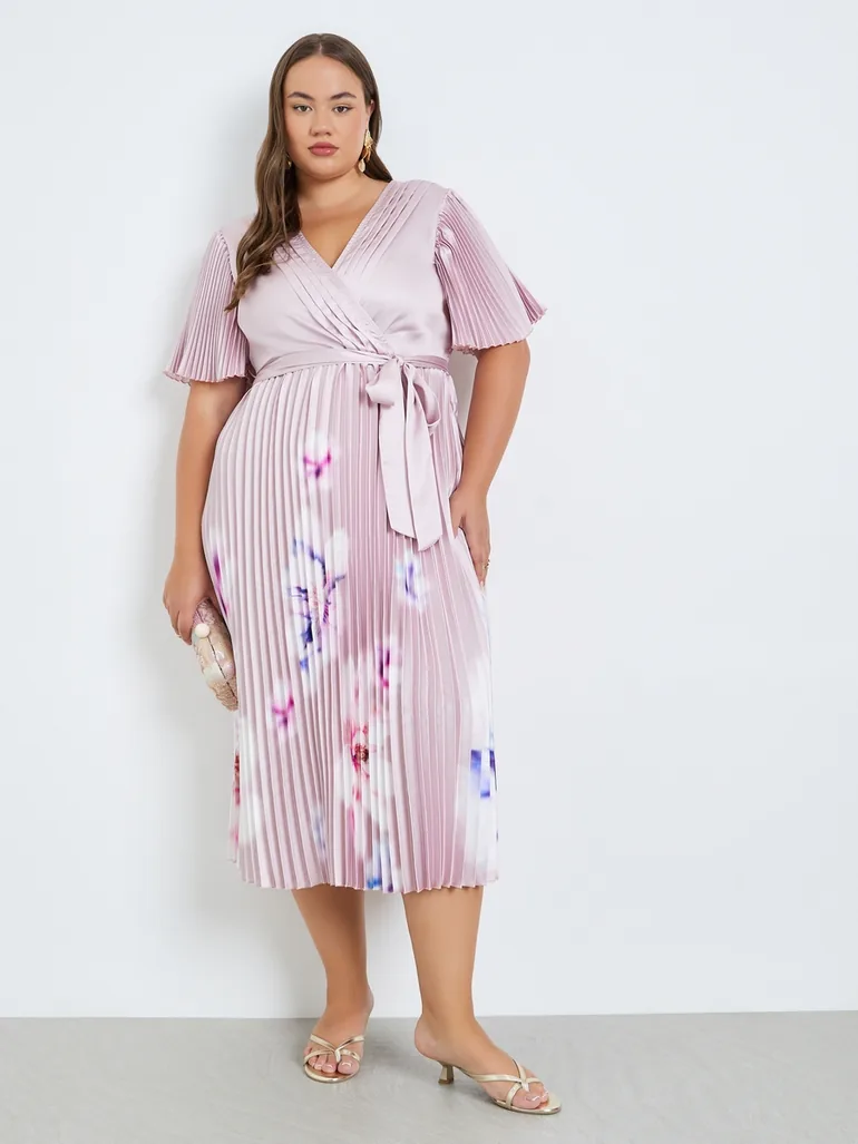 plus occasion pleated wrap midi dress Womens Pleated Midi Dress Plus Size Casual Wrap V Neck Belted Long Party Dresses