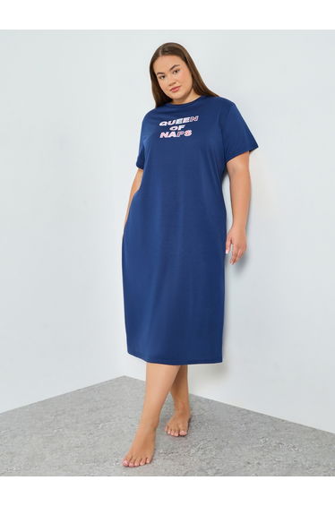 Plus Size Navy Blue Graphic Print T-Shirt Dress