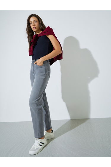 Grey Tapered Fit High Rise Jeans