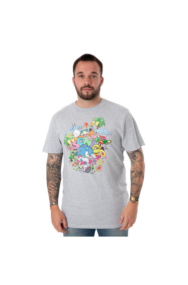 Sonic The Hedgehog Mens Psychedelic T-Shirt - Grey Marl