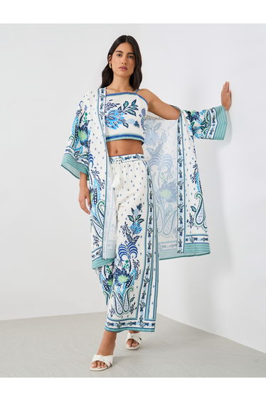 Printed Wide Leg Pants with Drawstring