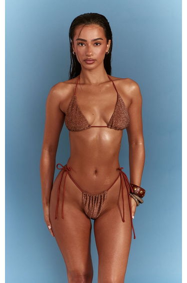 Bronze Lurex Tie Side Bikini Bottoms