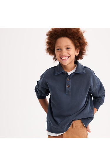 Fleece Sweatshirt with Polo Shirt Collar