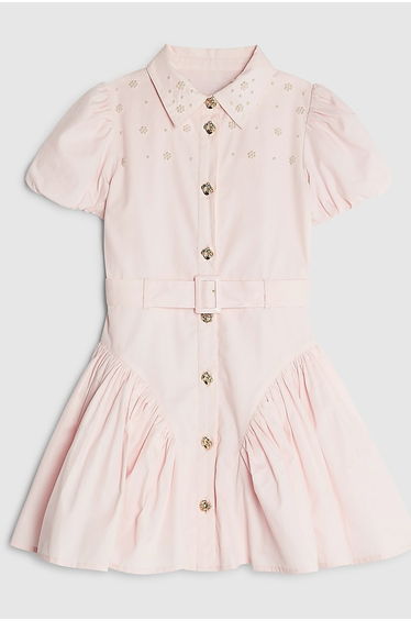 Girls Pink Embellished Shirt Dress