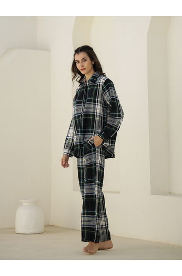 Checked Long Sleeve Shirt and Pyjama Set