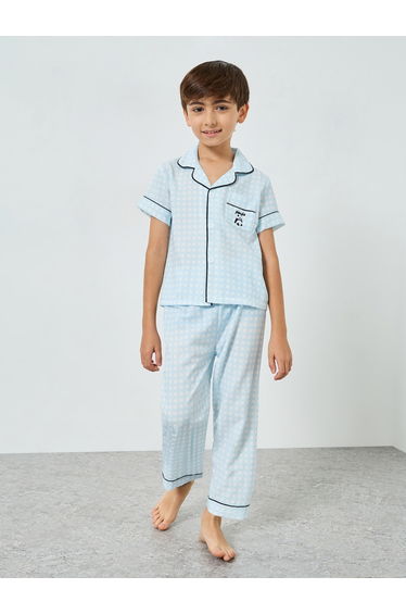 Boys Checked Short Sleeve Shirt and Pyjama Set