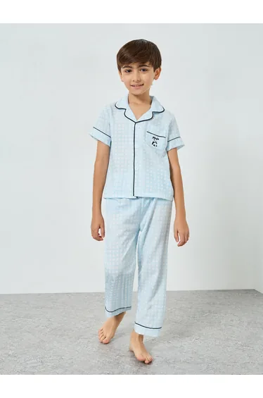 Boys Checked Short Sleeve Shirt and Pyjama Set