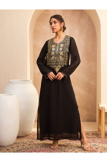 Black Sequined Abaya Dress with Inner Cami Slip