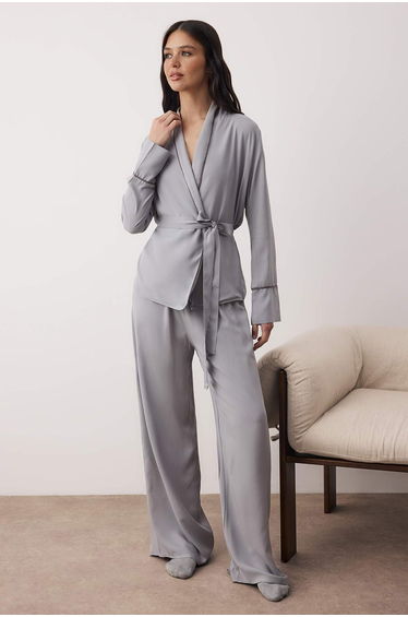 Gray plain shally woven pajama set