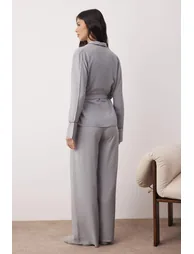 Gray plain shally woven pajama set - 3