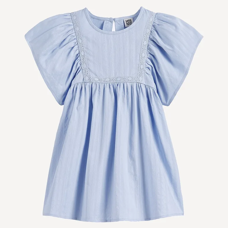 Crew Neck Dress with Butterfly Sleeves and Ric Rac Detailing