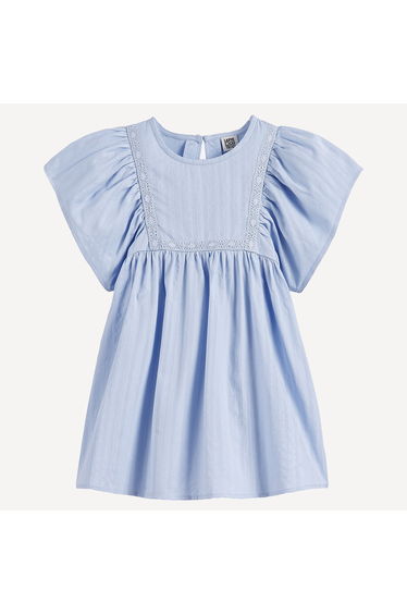 Crew Neck Dress with Butterfly Sleeves and Ric Rac Detailing