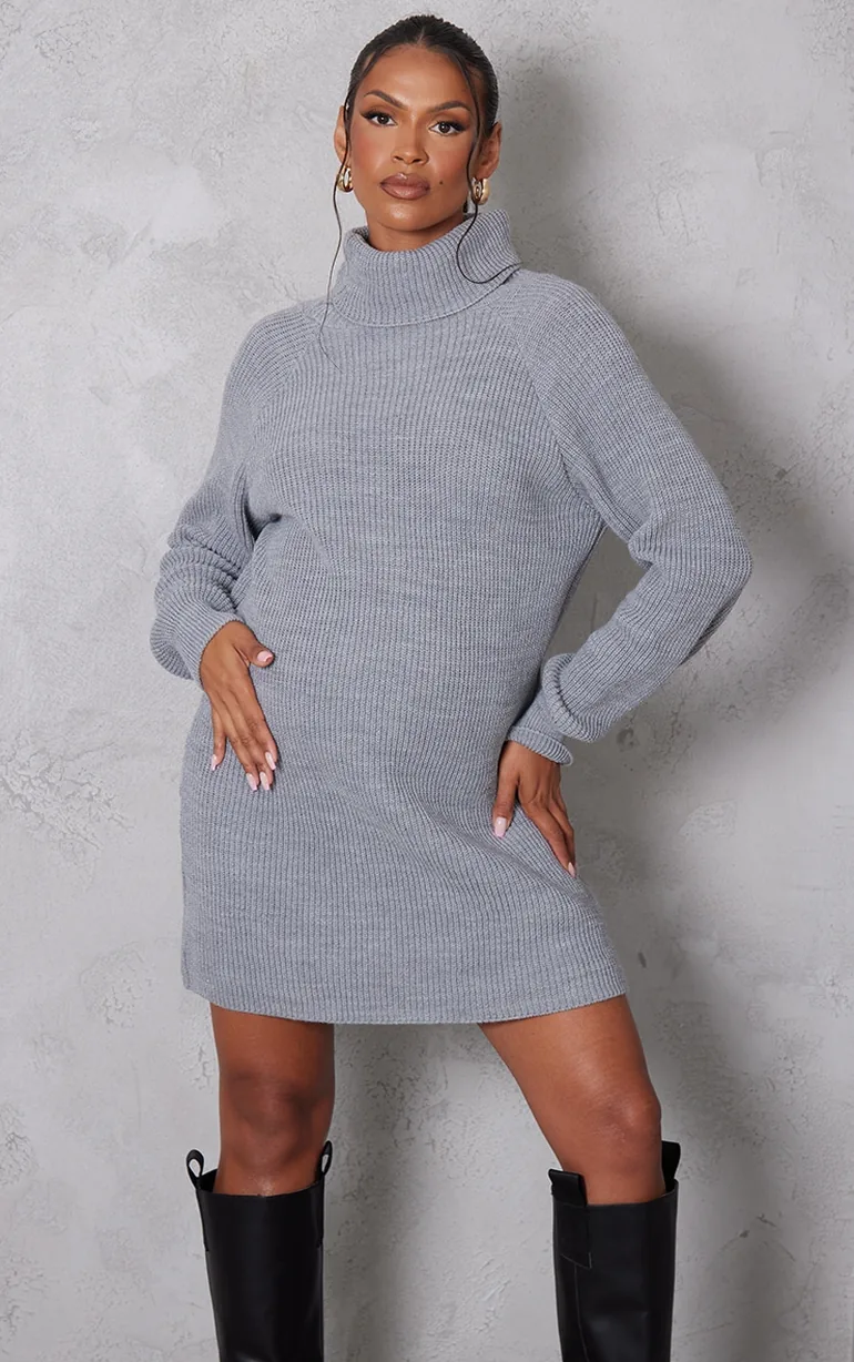 Shop Maternity Grey Marl High Neck Oversized Jumper Dress Online in Oman