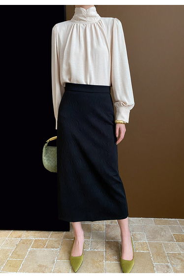 High Neck Puff Sleeve Chiffon Top in Cream