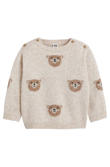 Chunky Knit Jumper/Sweater in Bear Print with Crew Neck