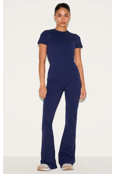 Petite Navy Sculpt Longline Short Sleeve Gym Top