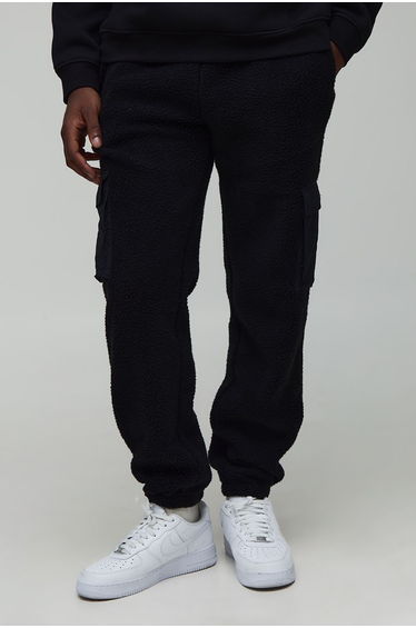 Regular Fit Borg Nylon Pocket Cuffed Joggers - black