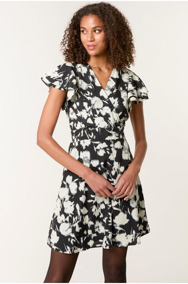 Printed Frill Sleeve Mini Dress