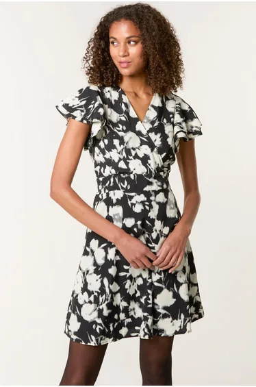 Printed Frill Sleeve Mini Dress